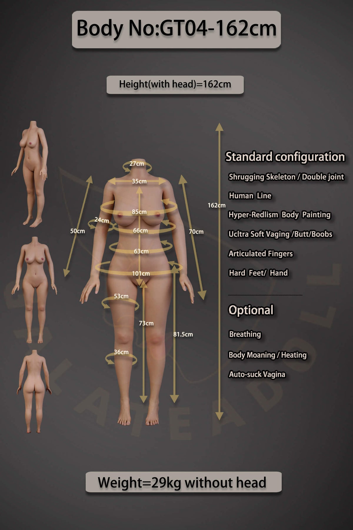 5'3" (162cm)  D-Cup Realistic Silicone Doll - Jessica (Galatea Doll)