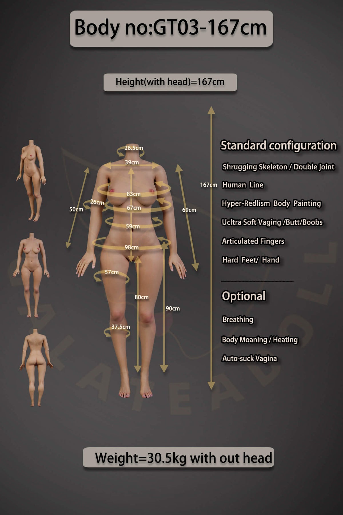 5'5"(167cm) C-Cup Silicone DollS BODY (Galatea Doll)